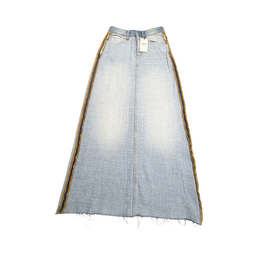 Forever 21 Maxi Skirt Women XS Light Wash Denim Cotton Boho Western